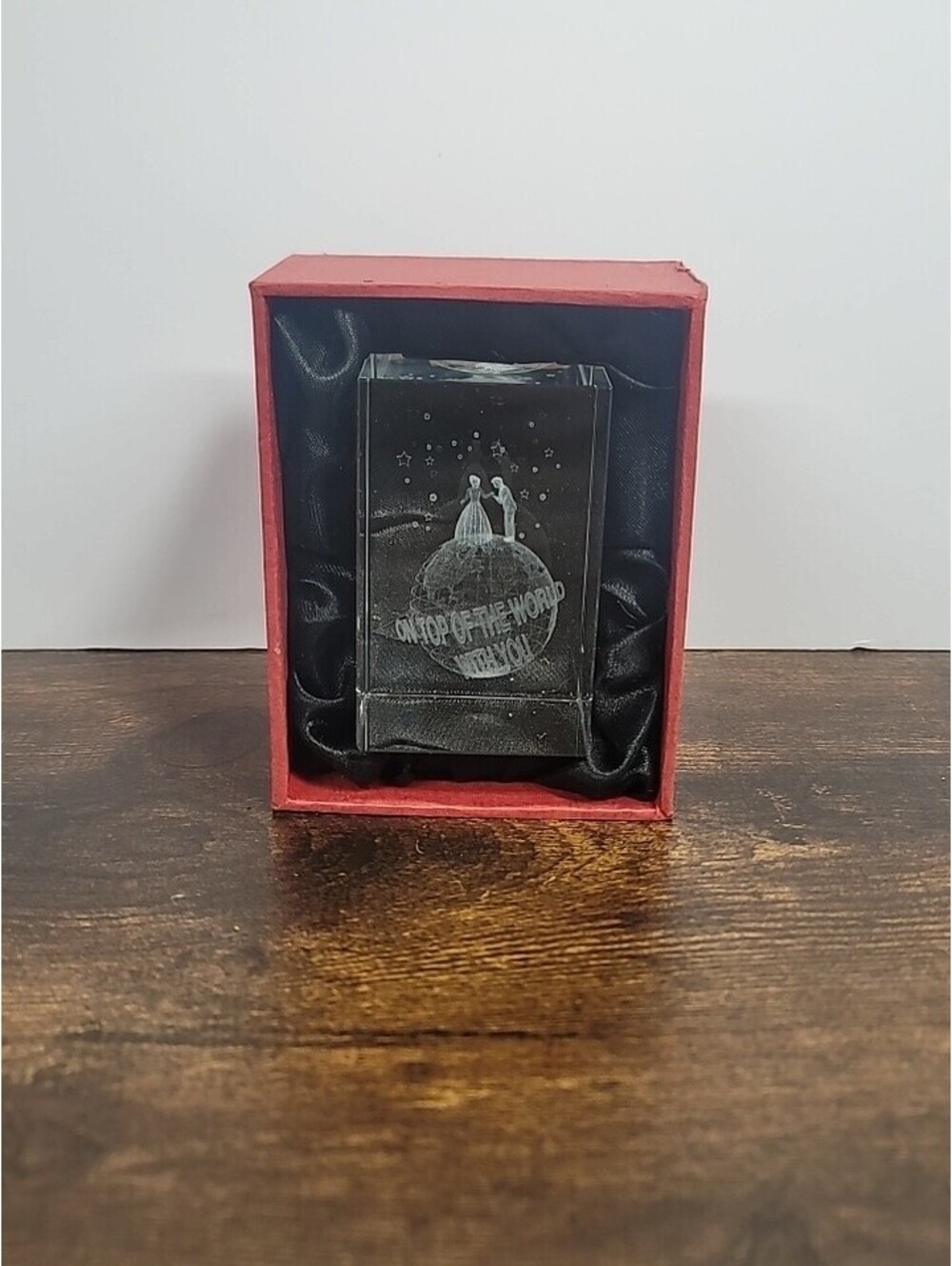 3D Laser Etched Crystal On Top Of The World With You Paperweight